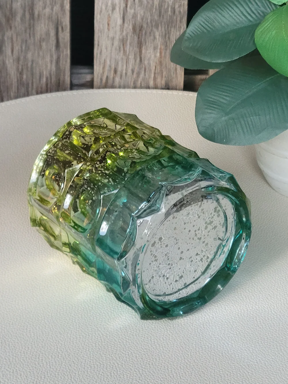 Green to Turquoise Ombre Textured Glass Candle Holder